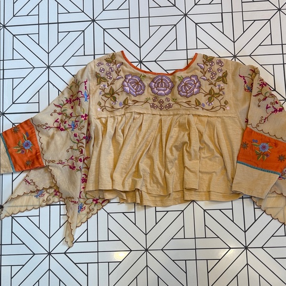 Free People Tops - Embroidered Floral Beige Women's Top